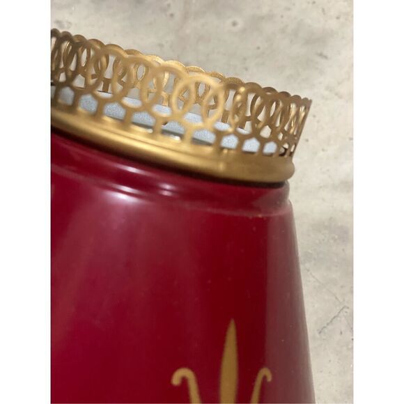 Vintage Small Toleware Metal Lamp Shade Stencil Wheat Red and Gold - Picture 3 of 3